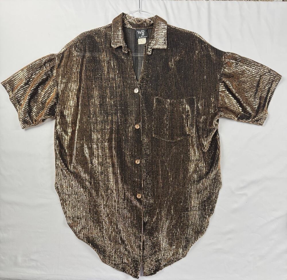 Vintage 80s Metallic Bronze Shirt Top Disco Glam Oversized WD2 by Diamond 10 L